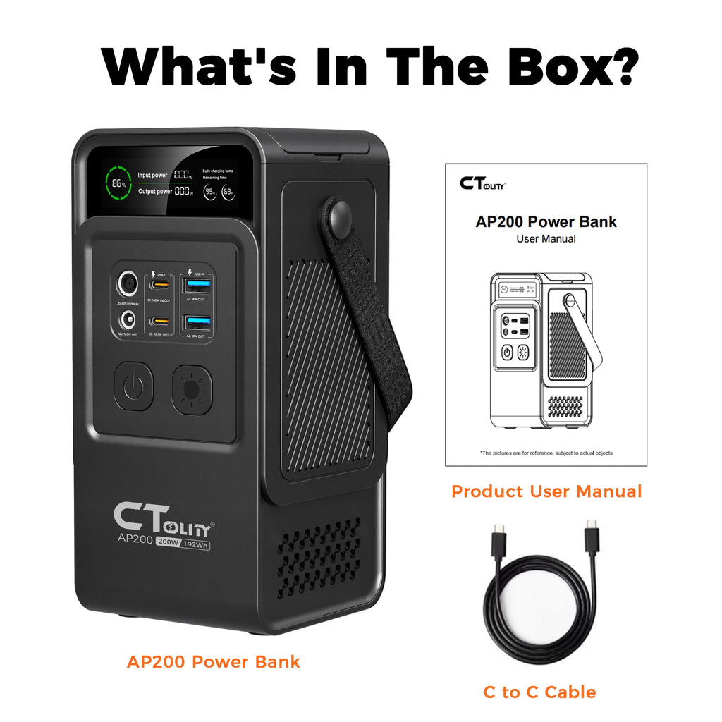 CTOLITY 2400W 200W Power Station Outdoor Camping Portable 2048Wh Solar Generator LiFePO4 Battery 110V 192Wh Power Bank Home Backup Power Supply Emergency Battery