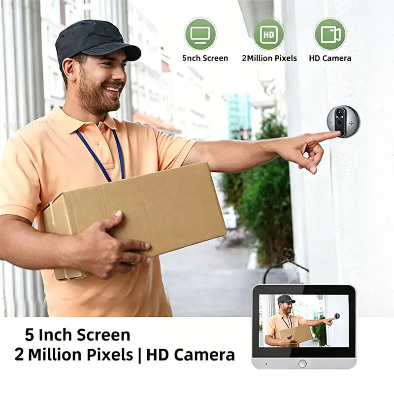 Smart Life Tuya WiFi 5 Inch Doorbell Video Camera with Peephole Eye 10000mAh Battery Mute Recording PIR Alexa & Google Digital