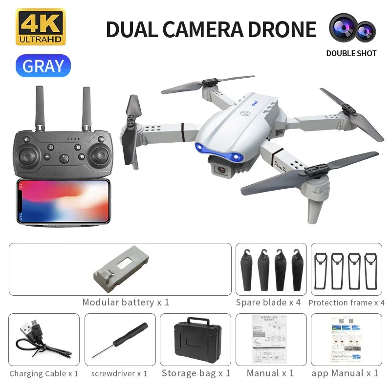 4K Camera Drone - Foldable RC Quadcopter with Obstacle Avoidance Grey-Dual C-1B Tidesmit
