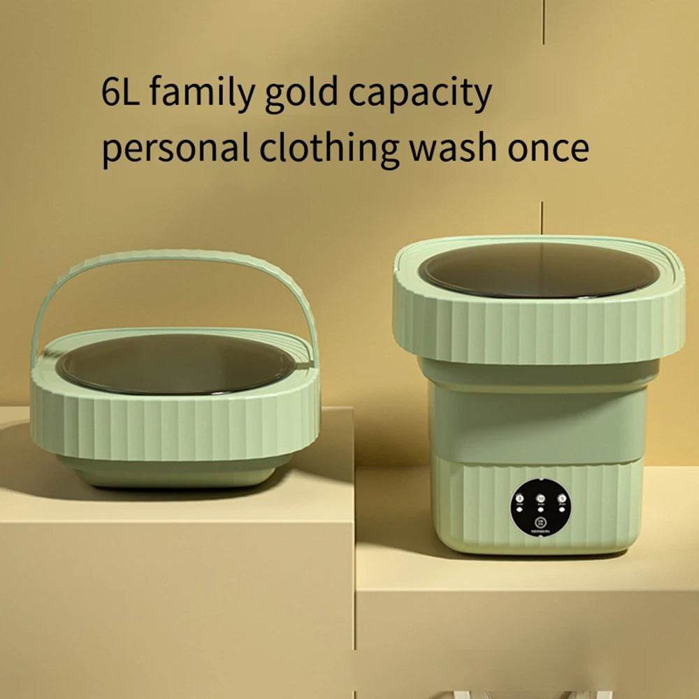 Tidesmit portable mini washing machine with drain basket, 11L and 6L capacity for camping, apartments, and laundry.