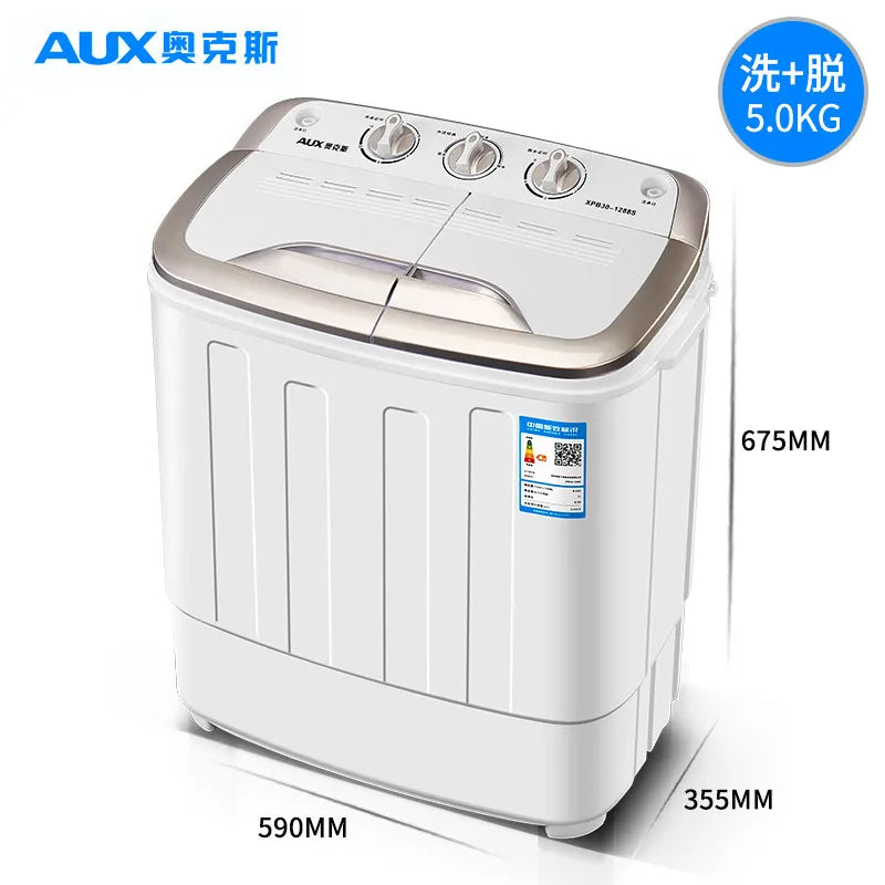 Tidesmit 5KG dual barrel semi-automatic washing machine for home and dorm laundry, compact white and blue design.