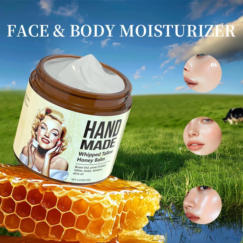 ENVISHA handmade whipped tallow and honey face cream in a jar for moisturizing and firming skincare.