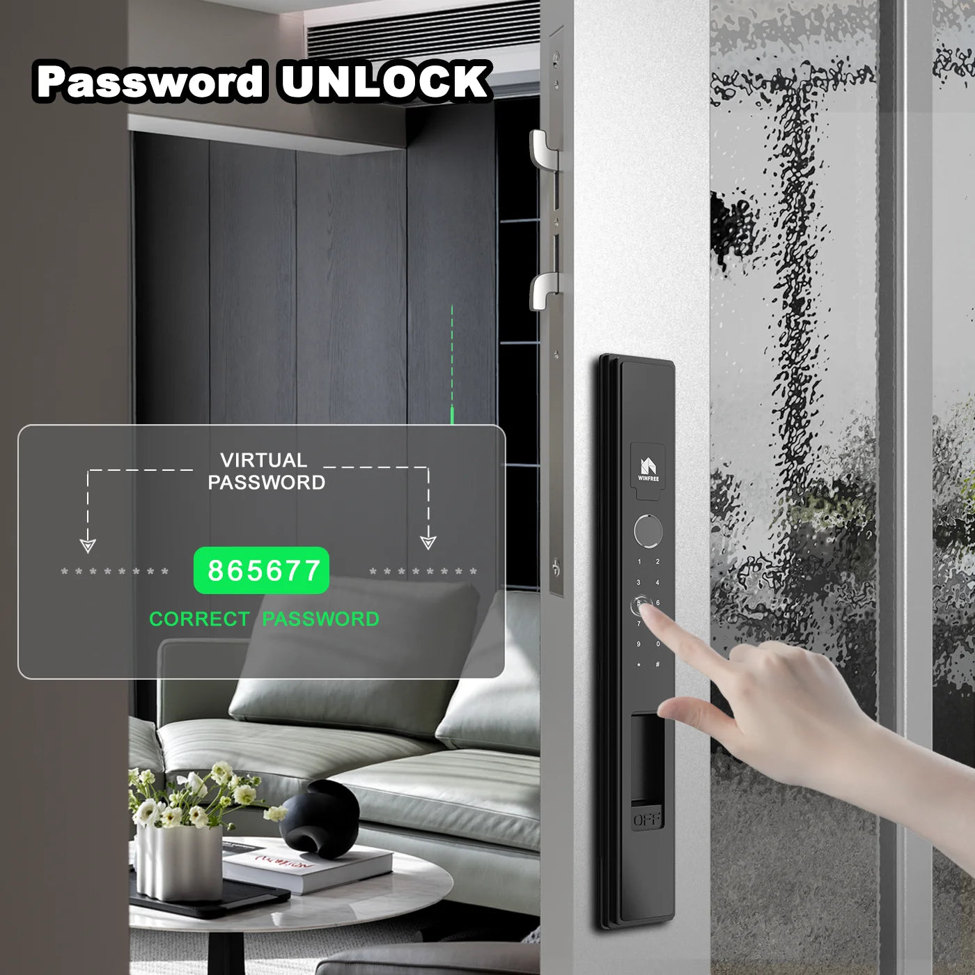 WINFREE Slim Swing or Sliding Door Smart Lock with Fingerprint Passcode Card Digital Tuya Bluetooth Smart Lock