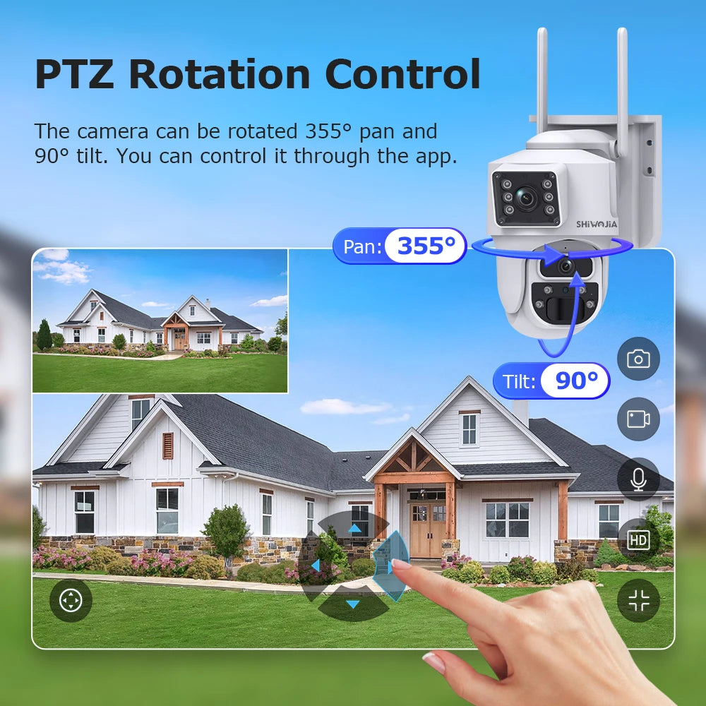 SHIWOJIA 12MP Dual Lens AI Solar Camera 4G SIM AOV Smart 24/7 Recording 360° PTZ Outdoor Security Cameras Auto Tracking UBox Pro