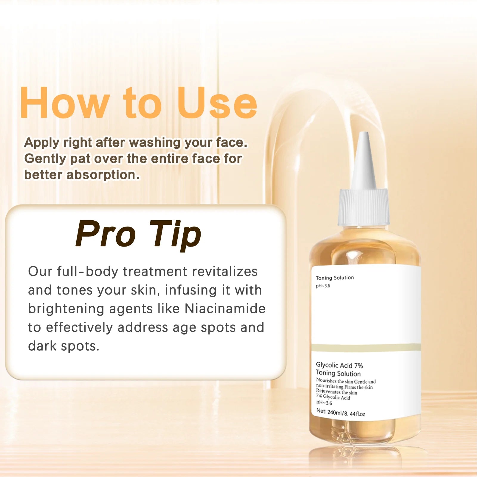 Glycolic Acid 7% Percent Toning Solution Face Exfoliant Acne And Dark Spots Brightens Skin Niacinamide Gentle Facial Care