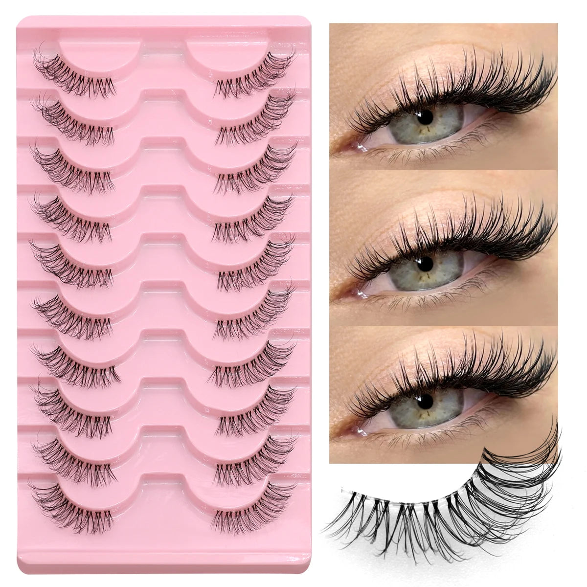 Half Lashes Natural Look Faux Mink Wispy Eyelashes with Clear Band False Eyelashes 10 pairs-JA2507 Tidesmit