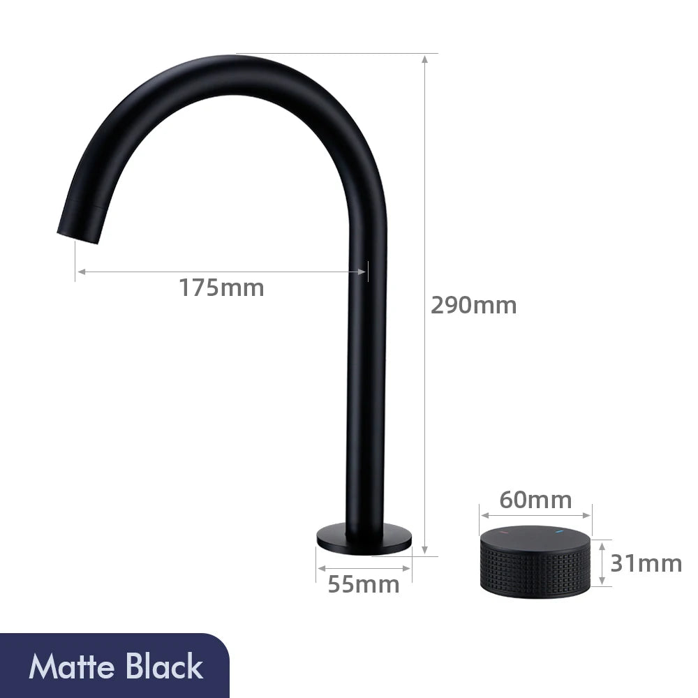 Gunmetal Basin faucet Knurled Switch 360 Rotating Spout two holes Deck Mounted Sink Tap Bathroom Widerspread Mixer 2 set