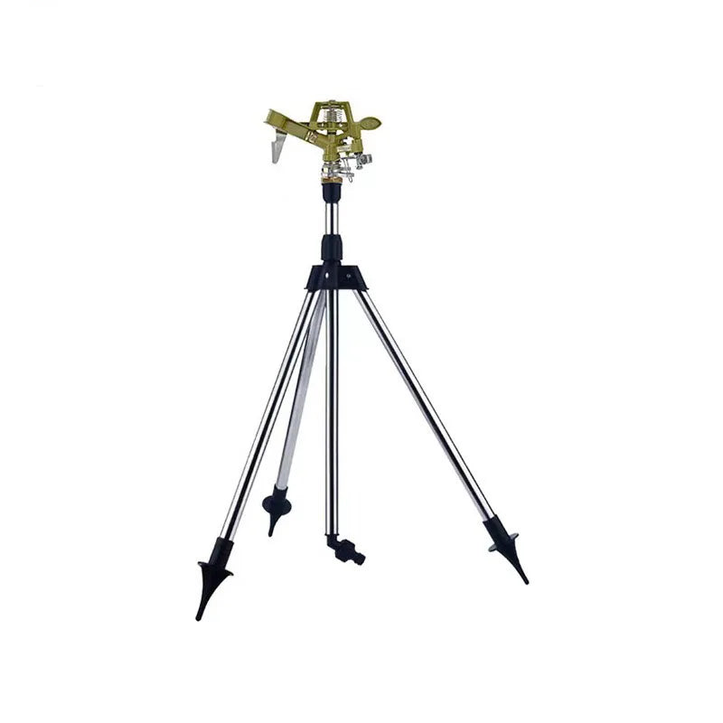 Zinc alloy rotating tripod sprinkler with adjustable spray head and three legs