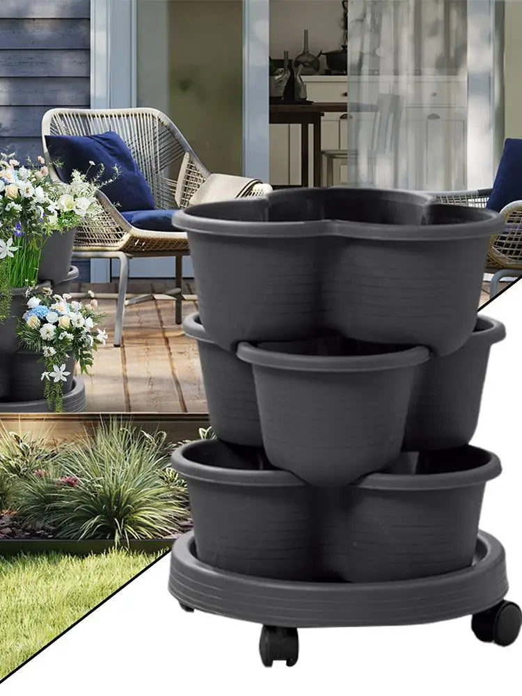 Strawberry Planter Tower 3 Tiers Vertical Tower Stackable Pot Stacking Garden Flower and Vegetable Planter for Home Garden