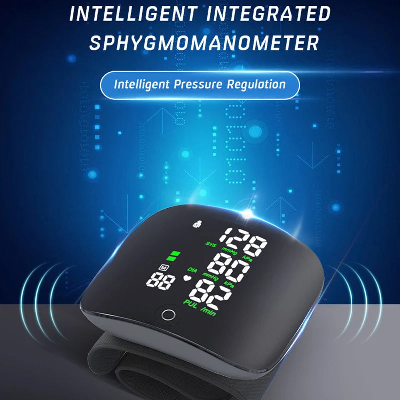 Wrist Type Blood Pressure Monitor LED Display Fast Measurement Digital Tensiometer BP Tonometer Heart Rate USB Rechargeable
