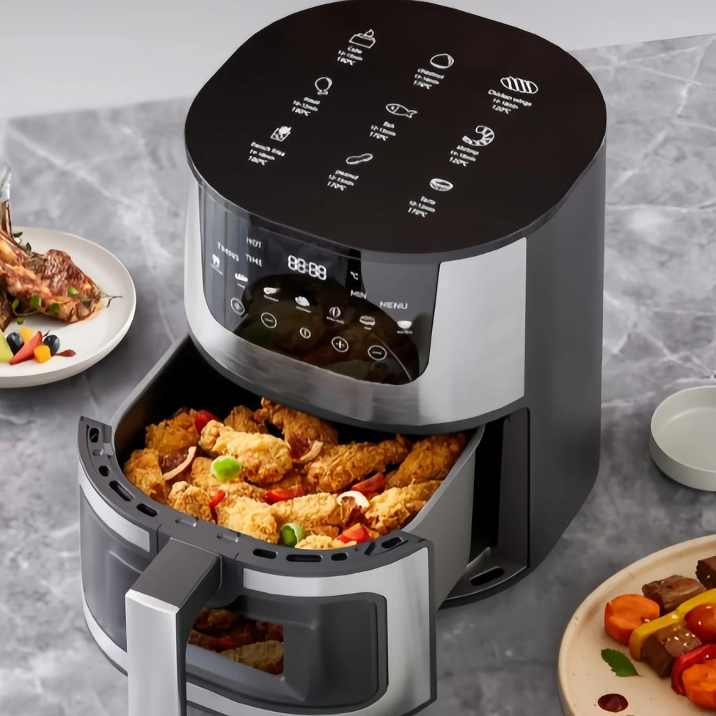 7L Air Fryer Big Capacity Stainless Steel Visible Electric Fryer Household Electric Oven Multi-function