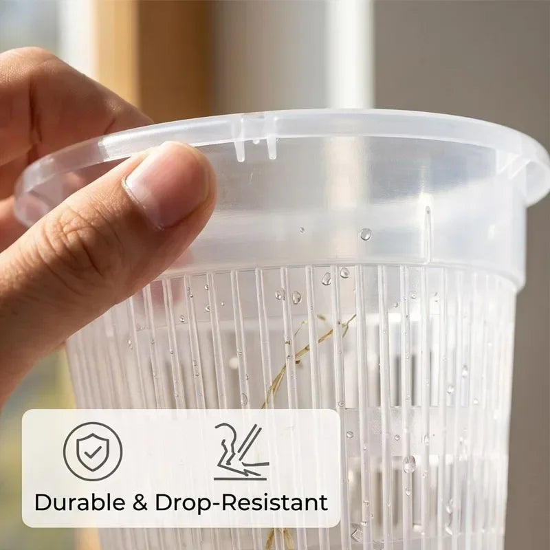 Clear outer orchid pot with removable insert, double-layer self-watering design