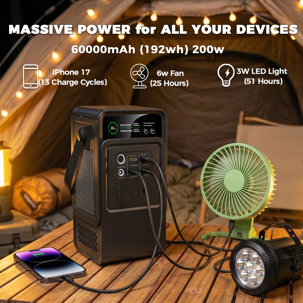 CTOLITY AP200 200W 192Wh Power Station Energy Storage Power Supply 60000mAh Portable Mobile Power Station Solar Generator Lifepo4 Battery