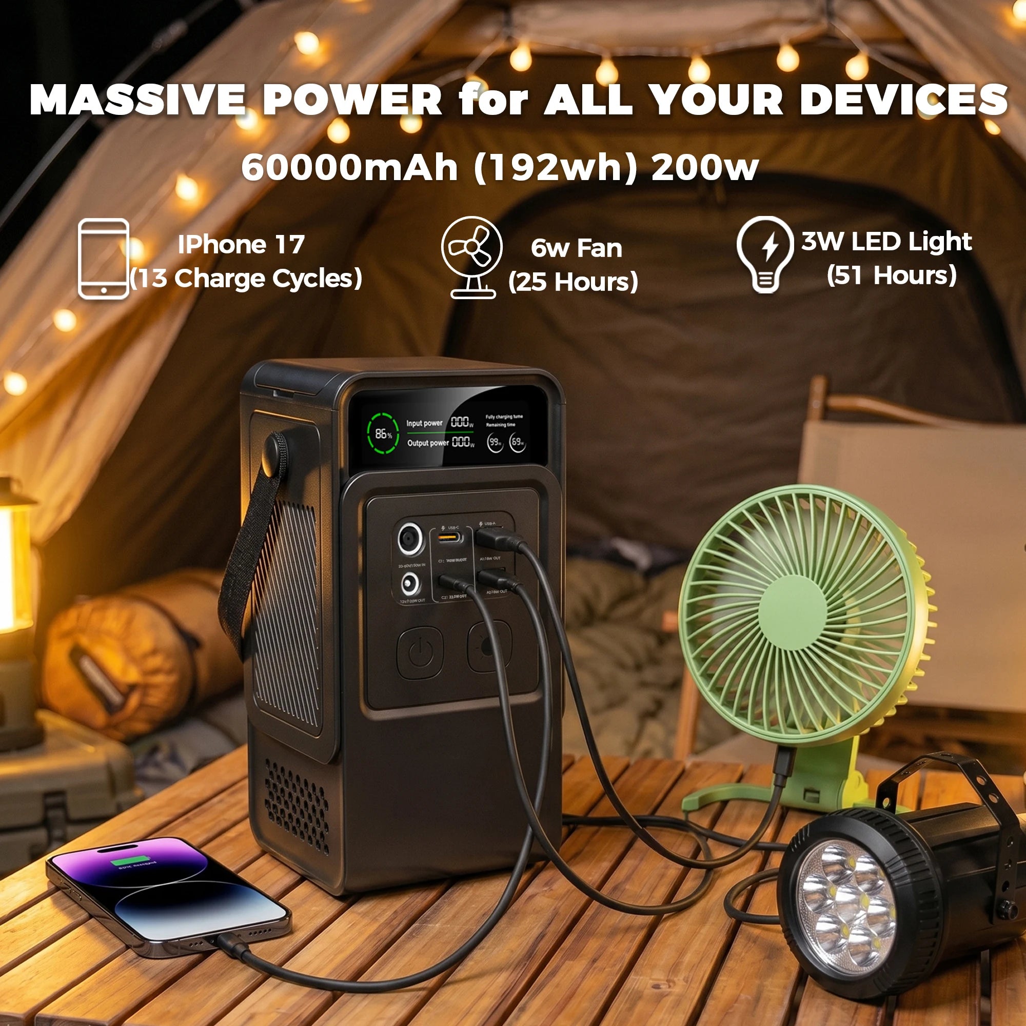 CTOLITY AP200 200W 192Wh Power Station Energy Storage Power Supply 60000mAh Portable Mobile Power Station Solar Generator Lifepo4 Battery