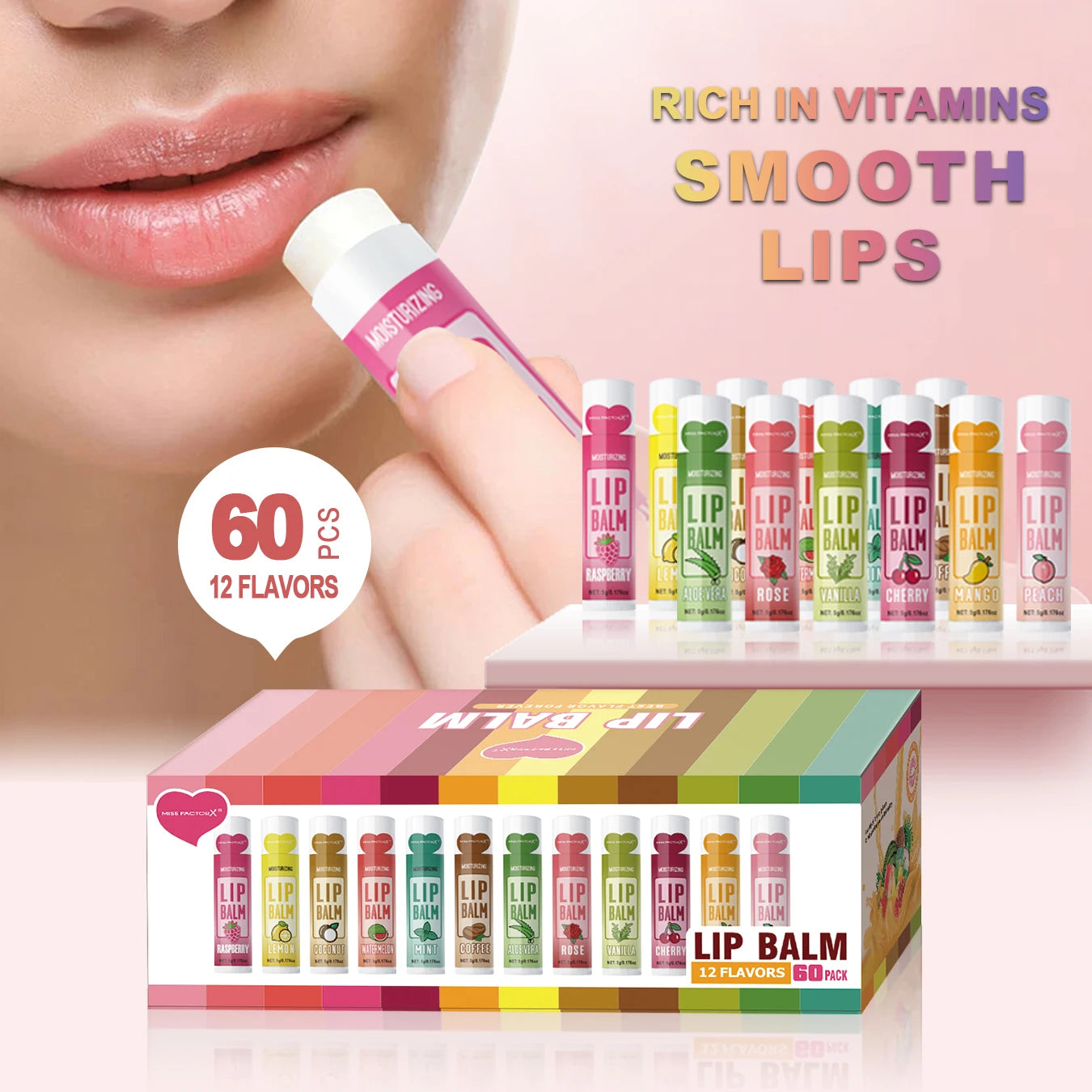 60-Piece Moisturizing Lip Balm Set - Hydrating Lip Care by Tidesmit Lip Care Tidesmit