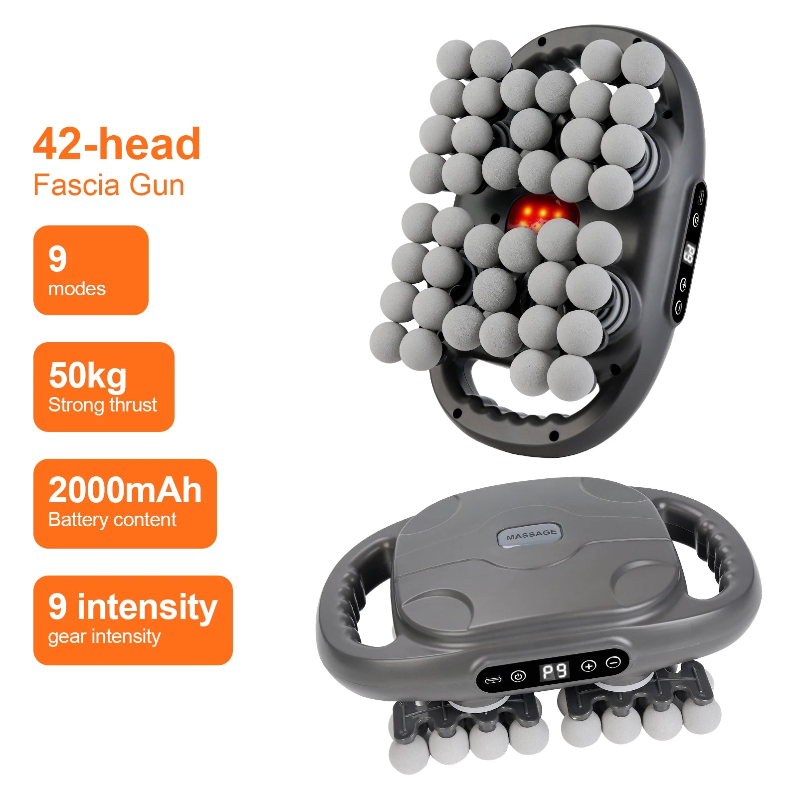 Deep Tissue Massage Gun with 99 Speed Settings and Heat Therapy Back Massage Instrument 42 head-grey Tidesmit
