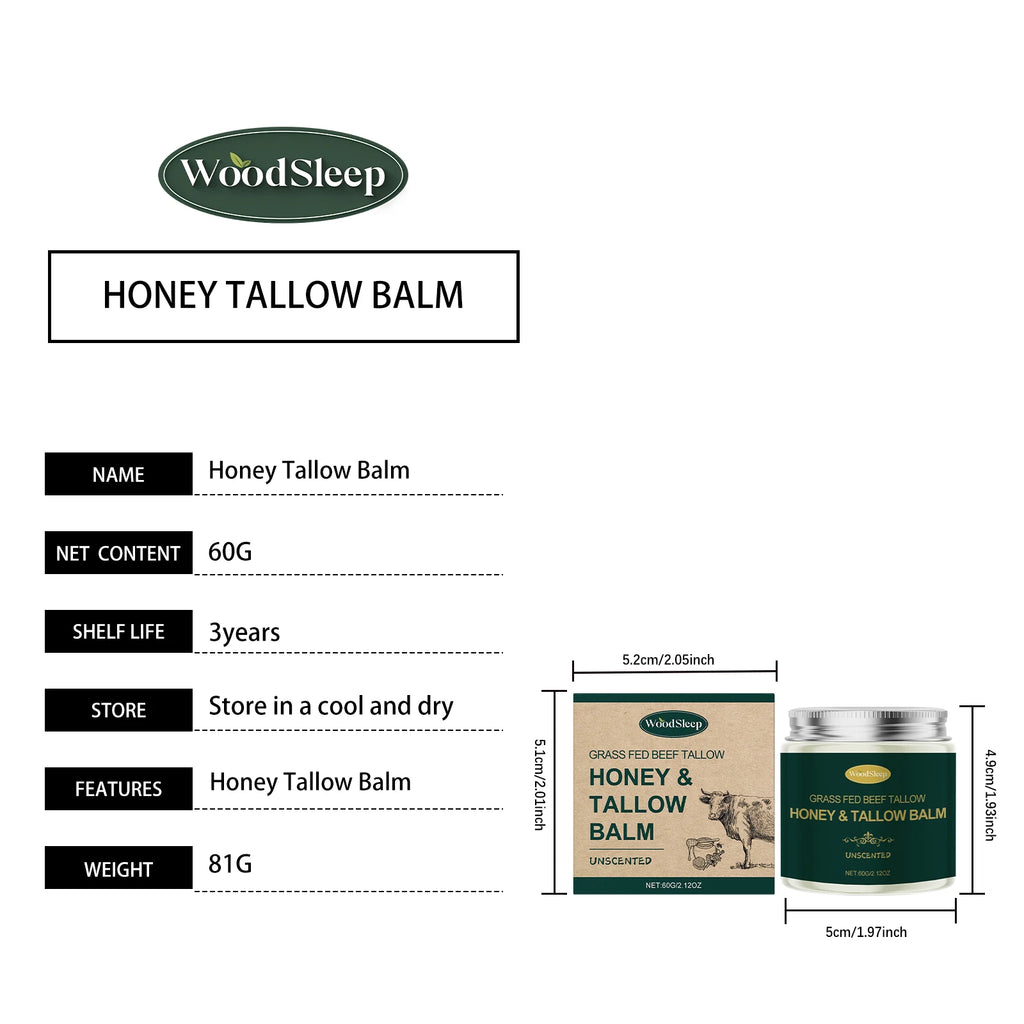 Woodsleep Organic Grass Fed Beef Tallow Balm Unscented Facial Rejuvenation Cream Deep Hydration Lifting Face Care Honey Extract