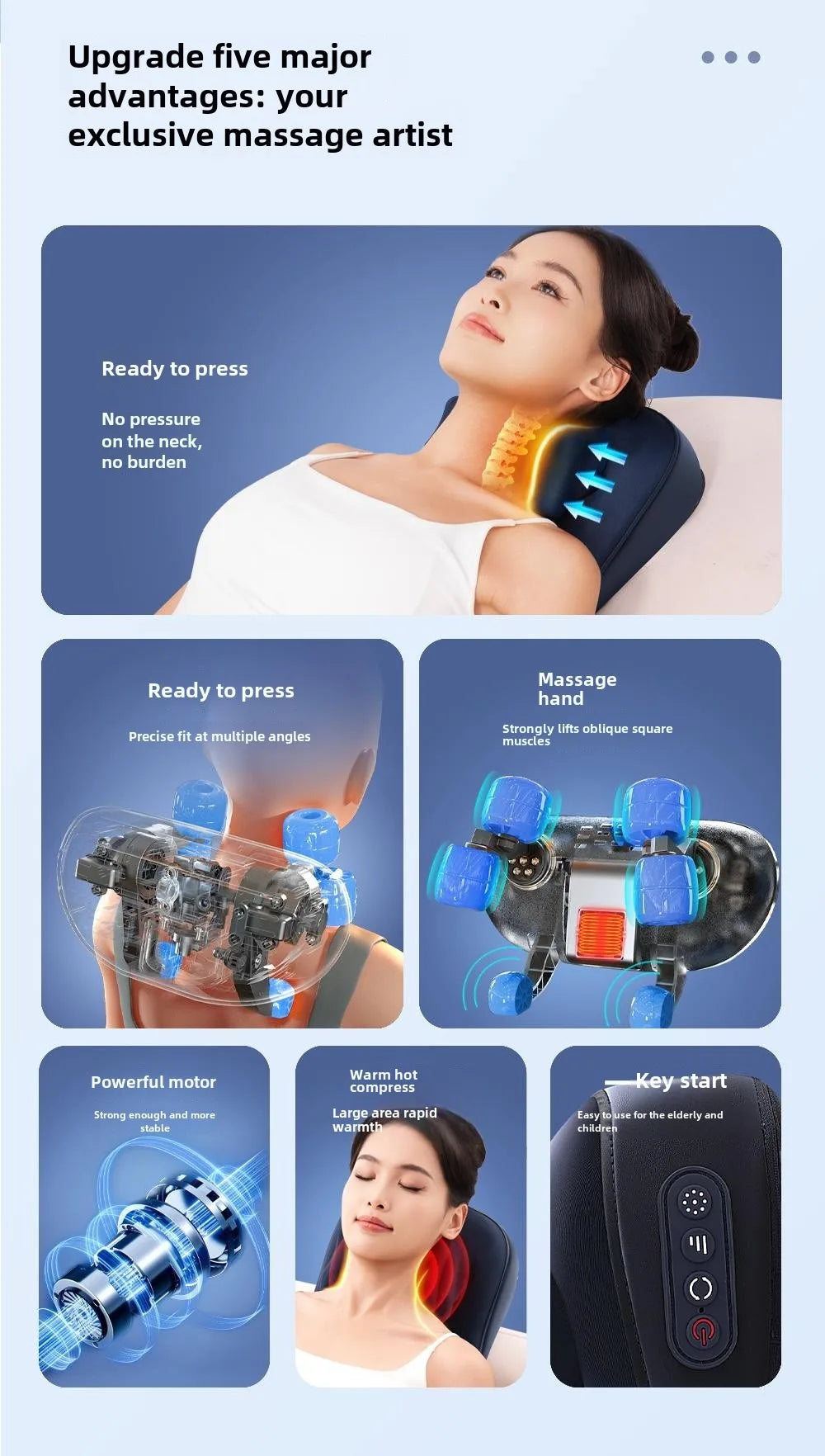 Shiatsu Neck Massager Wireless Rechargeable Heat Therapy - Tidesmit Relaxation Treatment Tidesmit