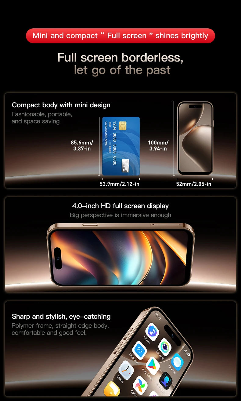 ONEMYTH M17 Pro 4.0-inch Mini Android Smartphone 4G Dual SIM 3GB+64GB Type-C GPS Face Recognition Google Play Store Small Phone