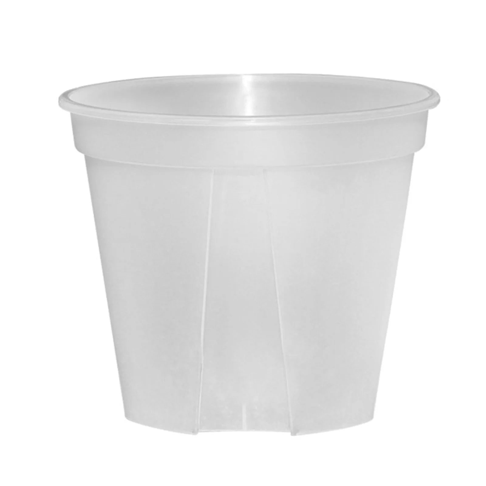White round resin planter pot with smooth sides and wide top rim