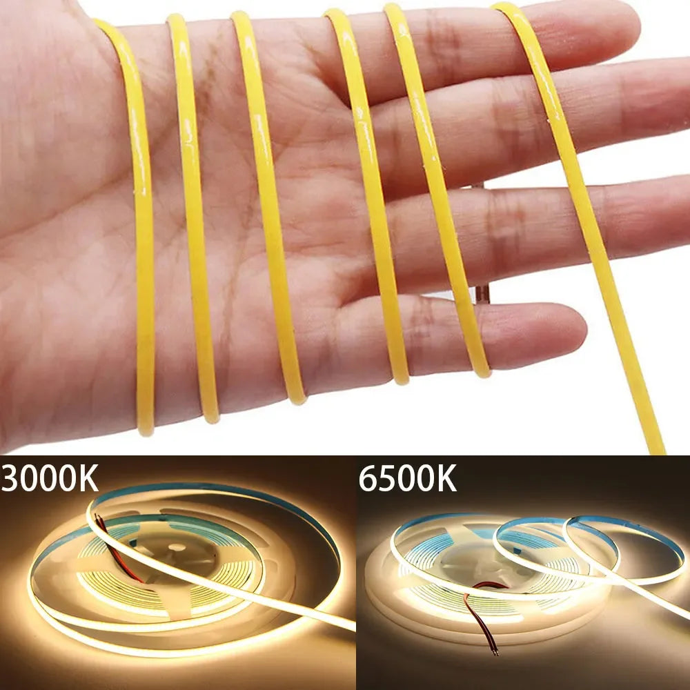 COB LED Strip Flexible High Density LED Strip 3mm COB Bar LED Light Warm 3000K White 6500K for Bedroom Kitchen Home