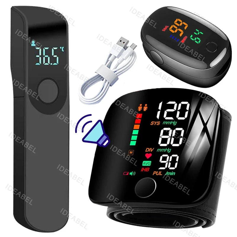 Smart LCD Rechargeable English Voice Wrist Blood Pressure Monitor Digital Automatic BP Tonometer Heart Rate Sphygmomanometer