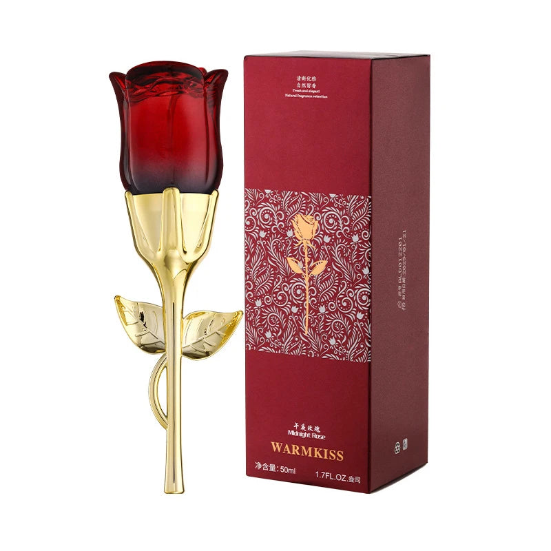 WARMKISS Midnight Rose EDP: 50ml floral perfume for women in a unique red rose-shaped bottle. Long-lasting niche scent.