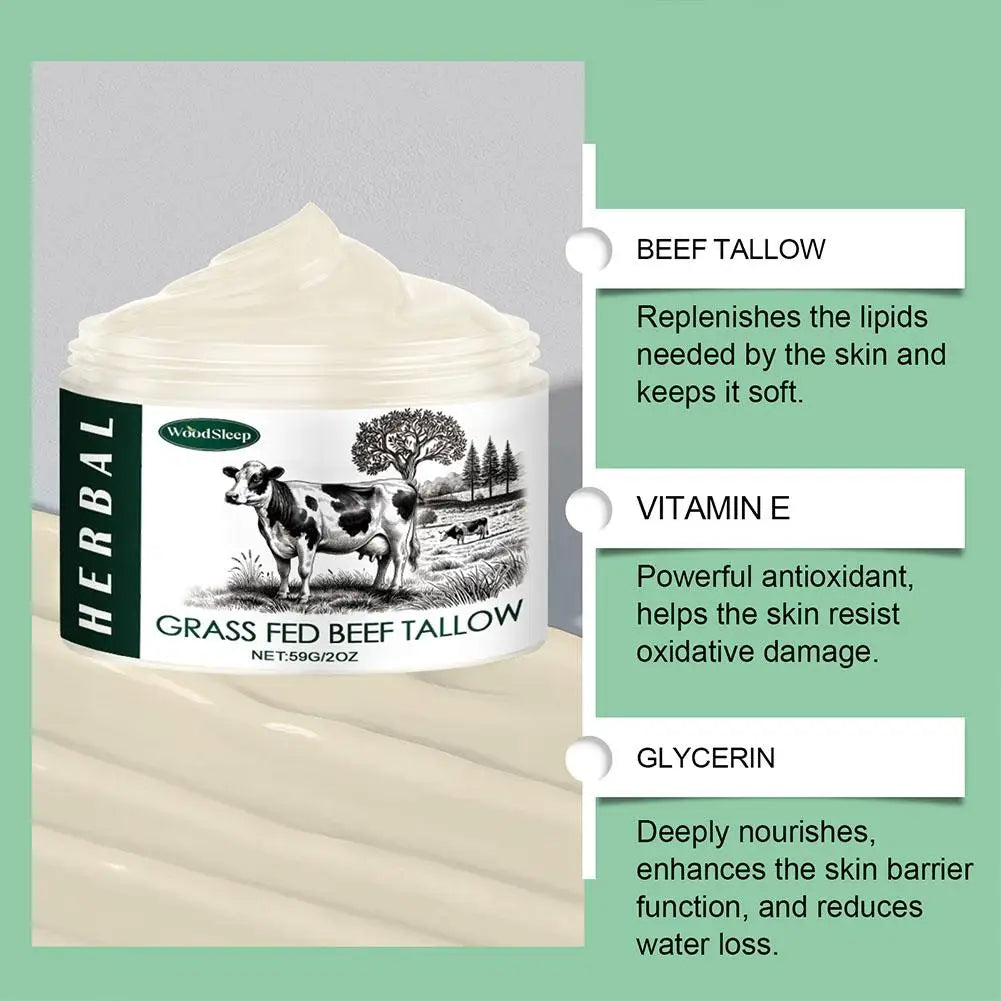 Beef Tallow, Beef Tallow for Skin, Tallow Face Moisturizer, 100% Unscented Organic Grass Fed Finished Whipped Tallow Face Cream