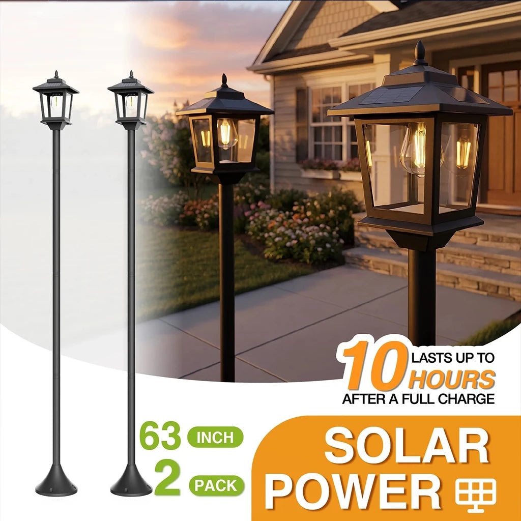2 PCS Solar Garden Light Outdoor Waterproof LED Lawn Lamp Vintage Style Solar Powered Pathway Light for Yard Patio Driveway