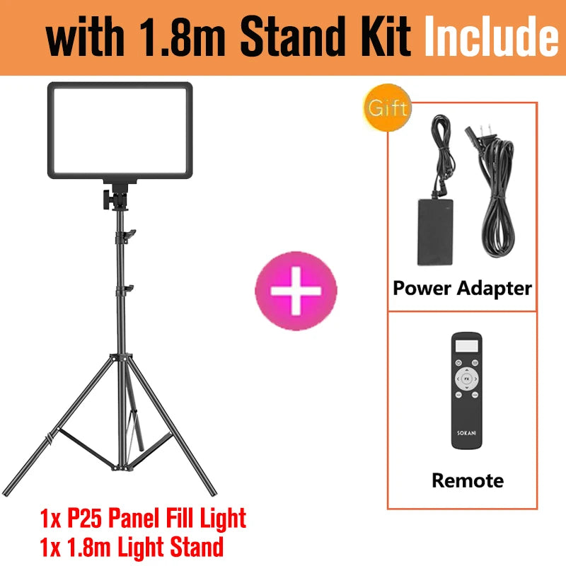 LED Video Light Panel | Adjustable Studio Fill Lamp for Creators with 1.8m Stand Kit Tidesmit