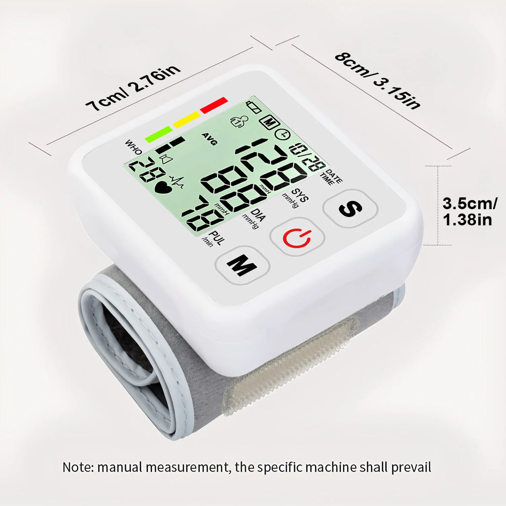 Portable Digital Wrist Blood Pressure Monitor - LCD Screen Heart Rate Pulse Meter Sphygmomanometer for Health Care