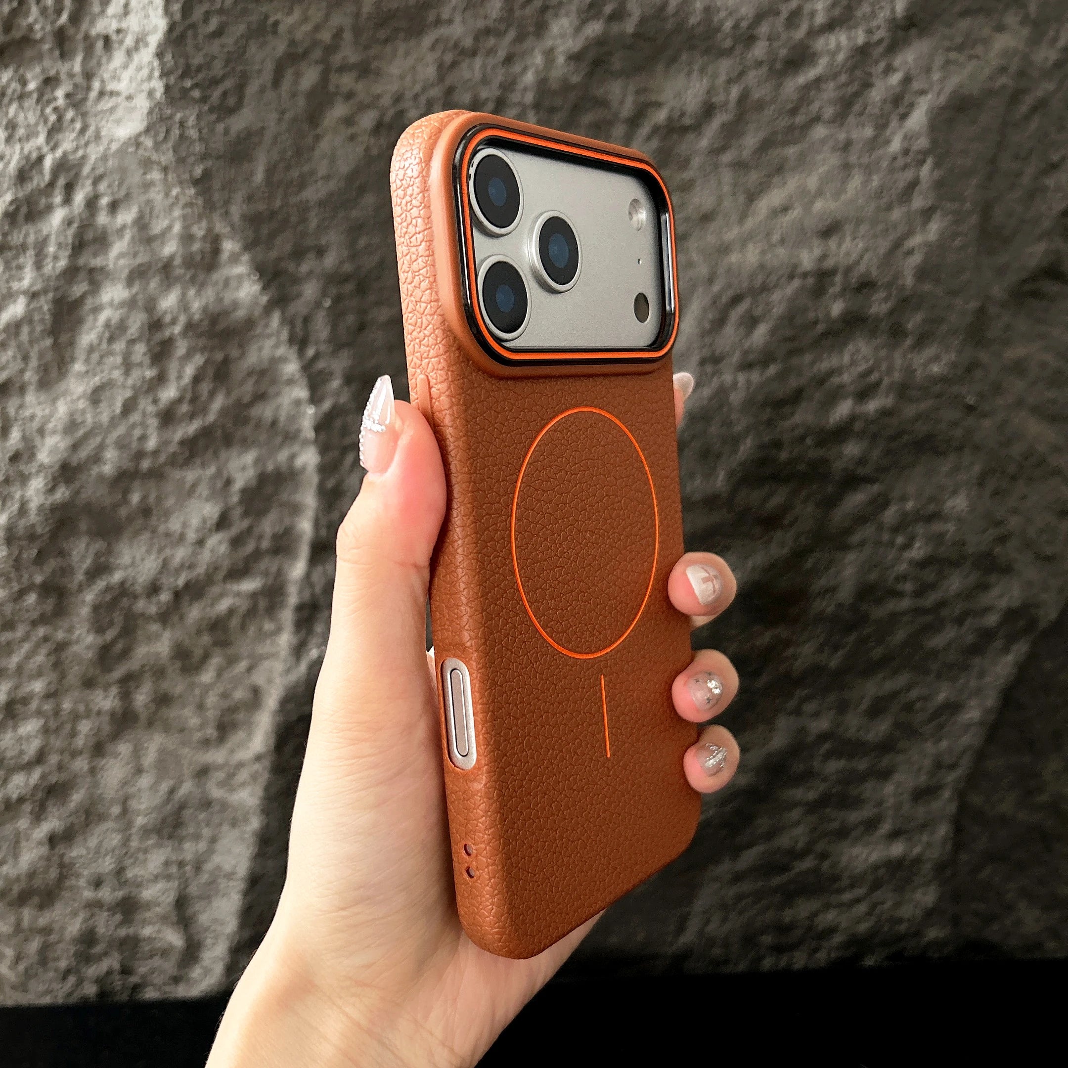 Magnetic iPhone Case with Lichee Pattern | Shock-Absorbing Slim TPU Cover Brown Tidesmit