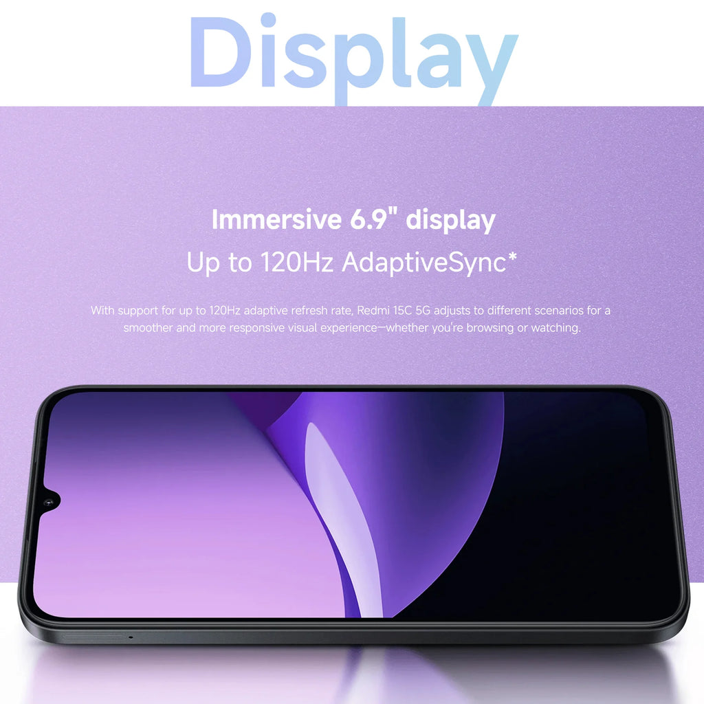 Redmi 15C 5G 4+128GB Global Version 120Hz 6.9“ Dot Drop Display 6nm MediaTek Dimensity 6300 processor 50MP Camera 6000mAh 33W