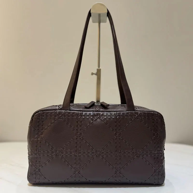 2025 autumn and winter new leather totem handmade bowling bag sheepskin shoulder bag high-quality sheepskin crossbody bag