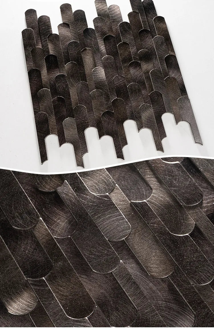 Long Strip 3D Metal Mosaic Tile Peel and Stick Self Adhesive Wall Sticker for Coffee Bar Bathroom Backsplash Wall Decor