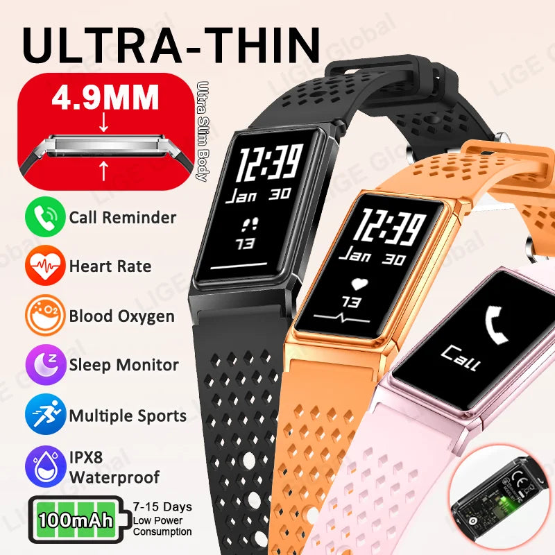 LIGE 4.9MM Ultra-Thin Fashion Men Women Smart Bracelet Sports Fitness Tracker Heart Rate Health Monitor Waterproof SmartWatch