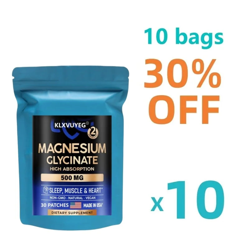 Magnesium Glycinate 500 mg - Supplement w/Vitamin D3 & B6 - Chelated - Support for Proper Sleep, Muscle & Heart Health, 30 Patch