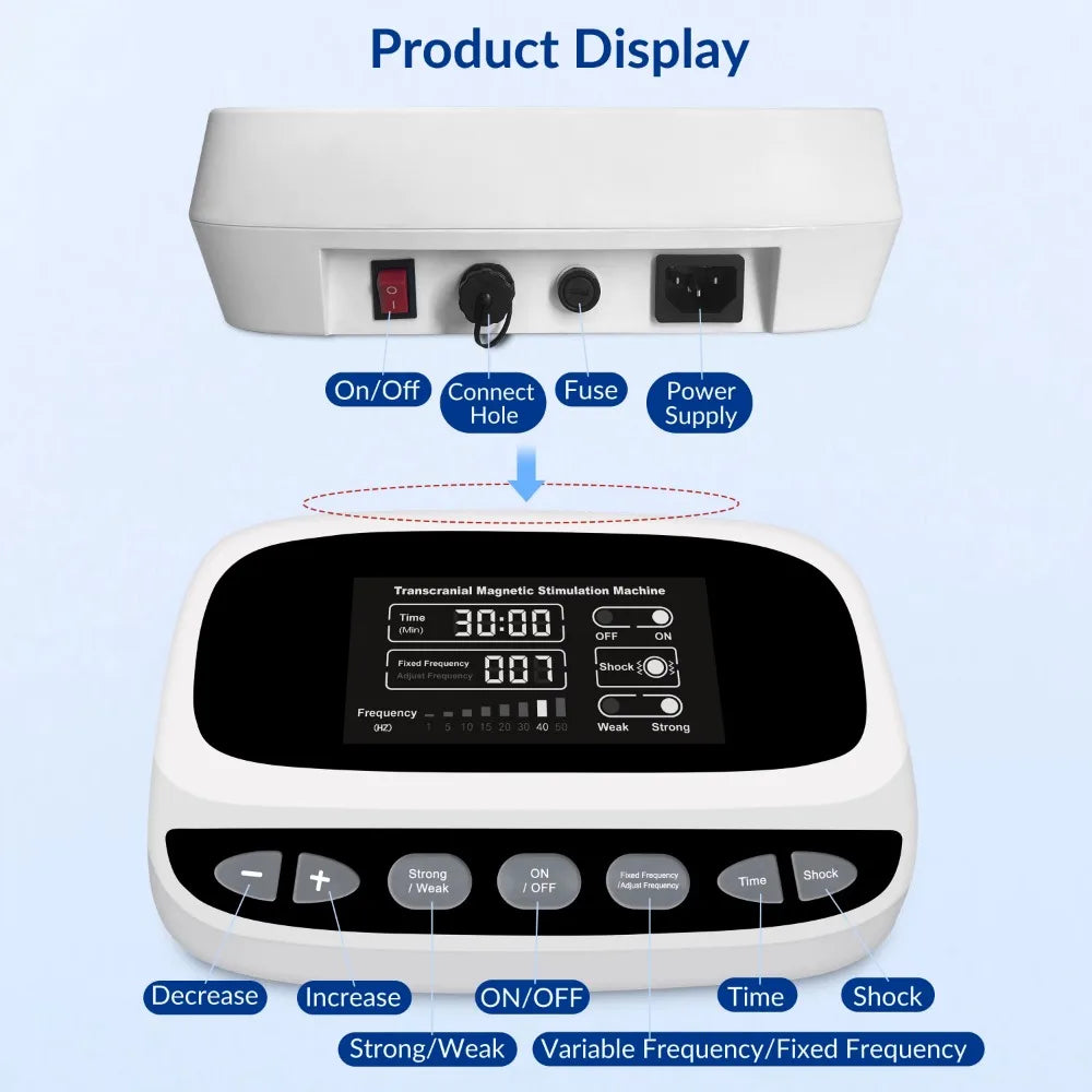 Frovab RTMS brain stimulation machine for home rehabilitation, featuring digital controls and white medical-grade case.