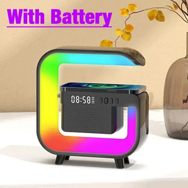 Wireless Charger Station with RGB Light and Portable Bluetooth Speaker Black With battery Tidesmit