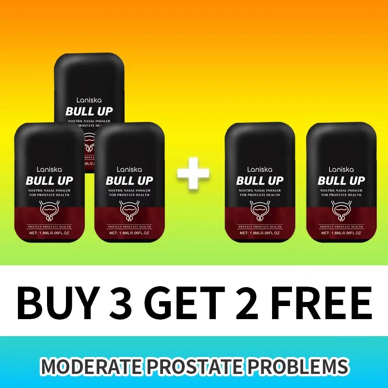 Laniska Bull Up prostate health nasal inhaler sticks for men, daily support for comfortable body nutrition, 5-pack offer.
