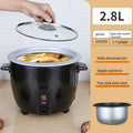 2.8L mini rice cooker with glass lid, black body, and warm/cook control panel