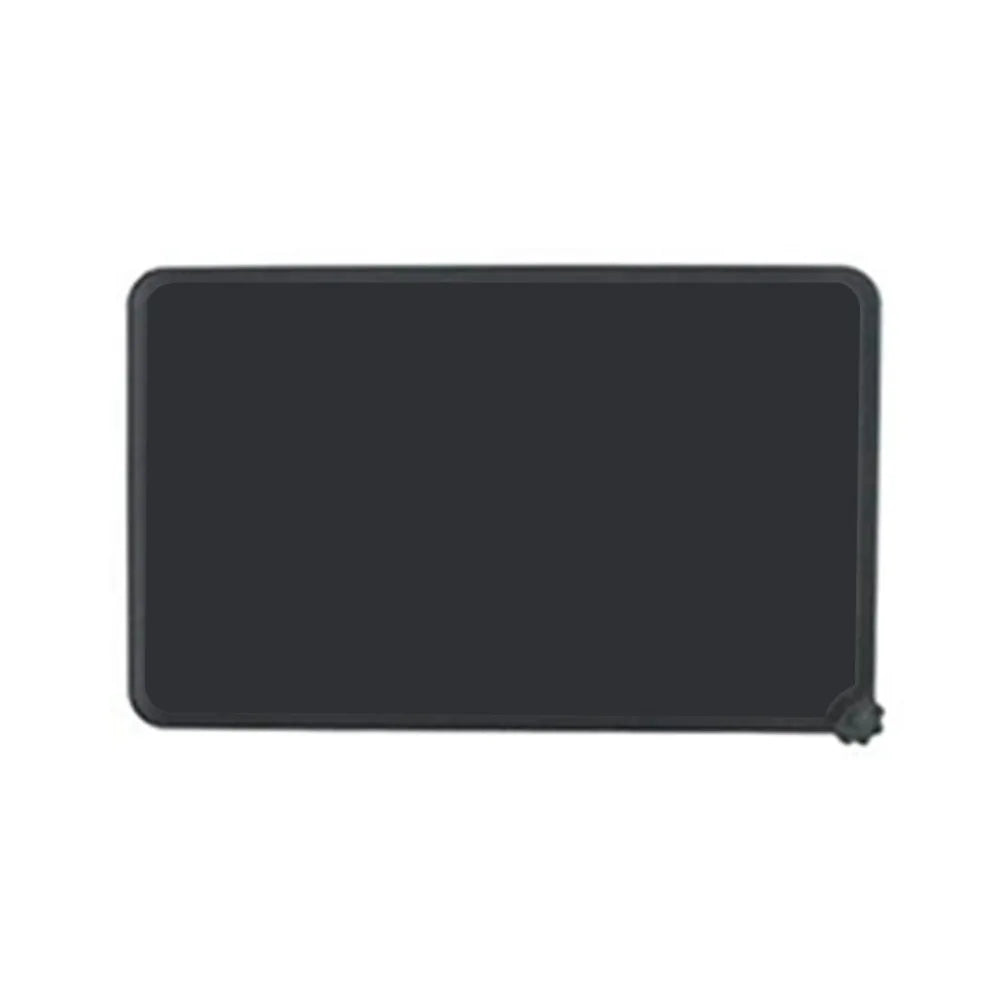 Black waterproof silicone pet feeding mat with raised edges to catch spills for cats and dogs. BPA-free, easy clean.