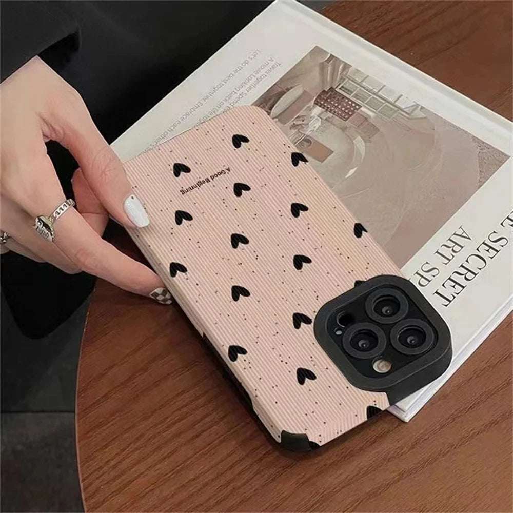 Fashion Little Love Heart Phone Case For iPhone 14 12 15 11 13 16 Pro Max Mini 17 Air Silicone Leather Shockproof Cover
