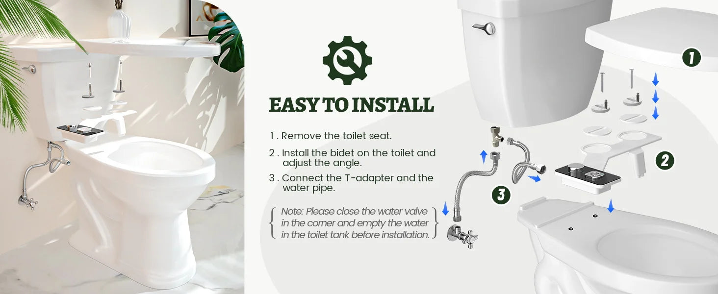 Samodra Bidet Toilet Seat Attachment Ultra-thin Non-electric Dual Nozzles Frontal & Rear Wash For Bathroom Toilet Bidet Sprayer