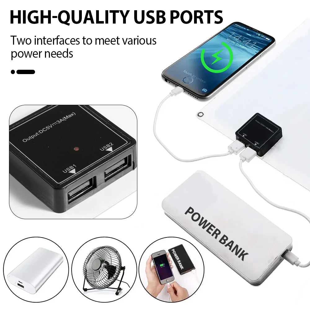 100W Solar Charger with Dual USB Ports, Waterproof & Portable Solar Panel for Outdoor Camping, Hiking, Emergency Devices