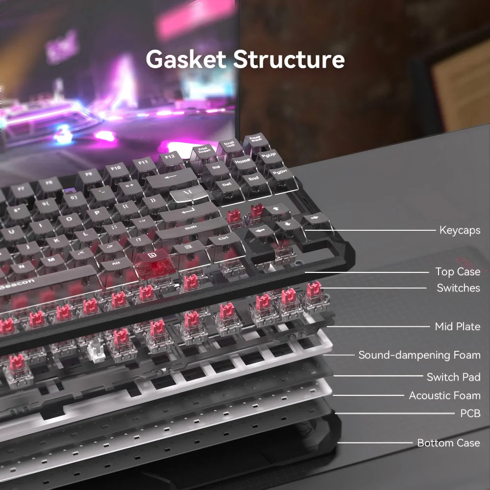 DarkBeacon Flux 87 Hall Effect Gaming Keyboard Wired, 80% Layout PC MAC Esports Keyboards, Red HE Magnetic Switch, 0.01mm Rapid Trigger, Adjustable Actuation, 8000Hz Polling, Hot Swappable, RGB Backlit, RS/SOCD/DKS/MT