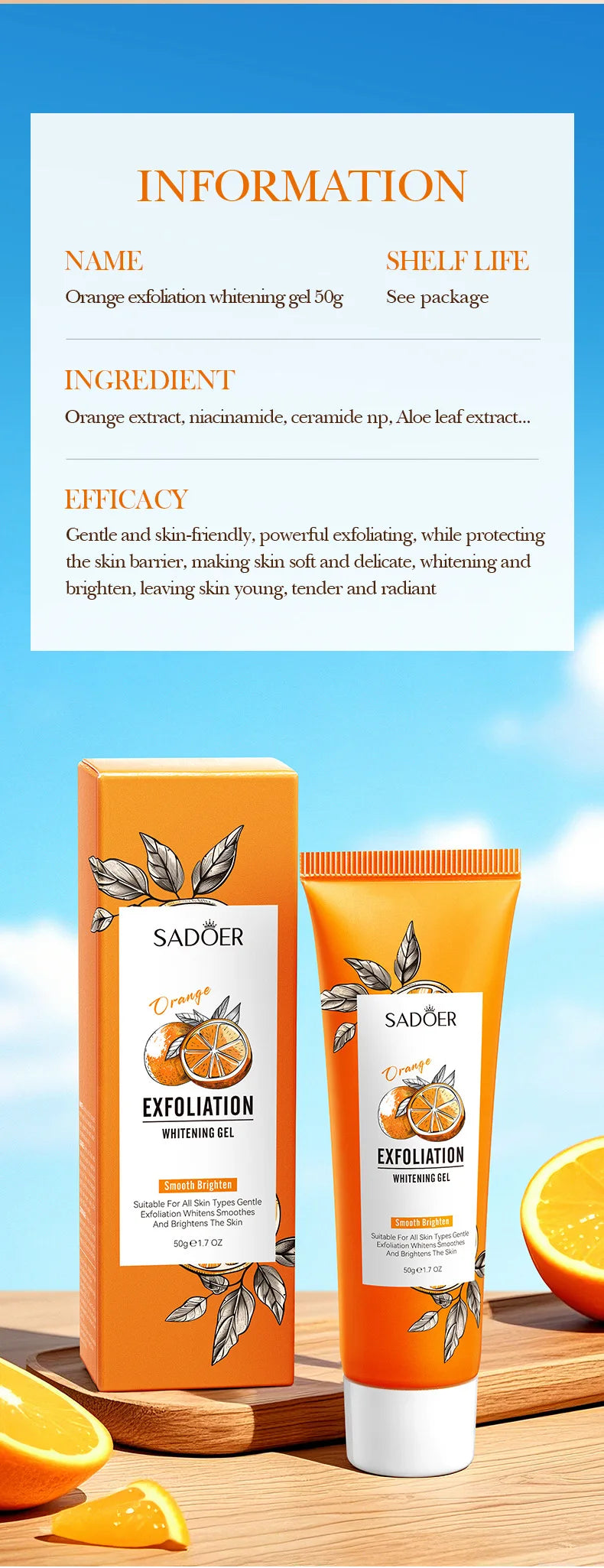 Orange Exfoliating Peeling Gel | Deep Pore Cleanser | Tidesmit 50g Scrubs Treatments Tidesmit