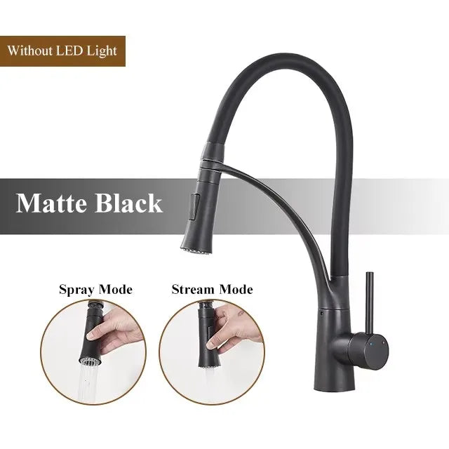 Rubber Kitchen Faucet Mixer Tap Rotation Pull Down Stream Sprayer Taps Hot Cold Water Tap with Single Handle Kitchen Tap