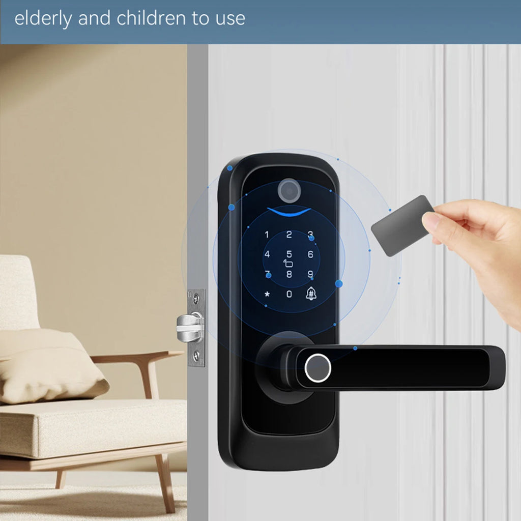 Keypad Door Lock With Handle Fingerprint Door Lock Smart Doorbell Cat eye Peephole Camera Tuya Wifi App Door Locks For Bedrooms