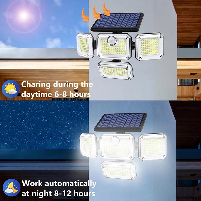 FAMCDC Solar Light 333LED IP65 Waterproof Outdoor Indoor Solar Garden Lamp With Adjustable Head Wide Lighting Angle With 3 Mode